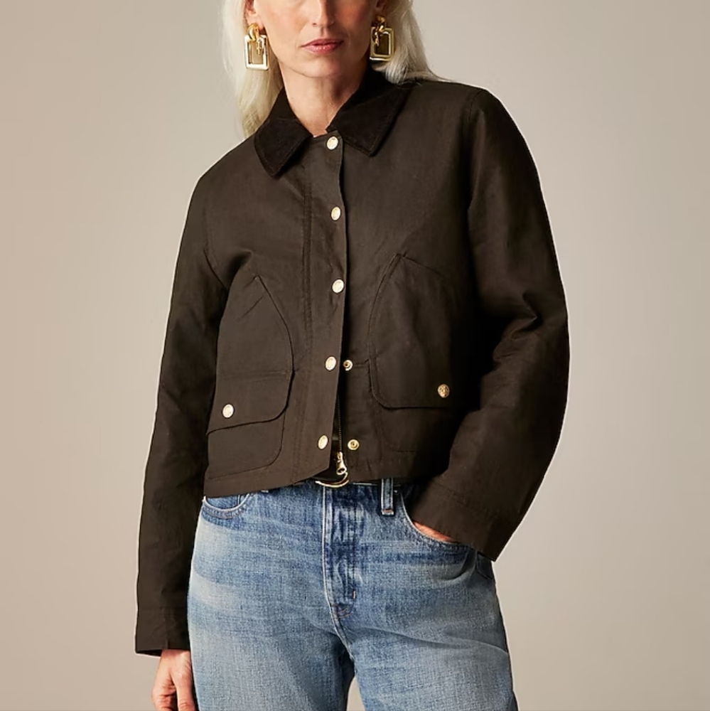 J. Crew Short Barn Jacket in English Ripstop Cotton - Mossy Brown - Picture 3 of 15